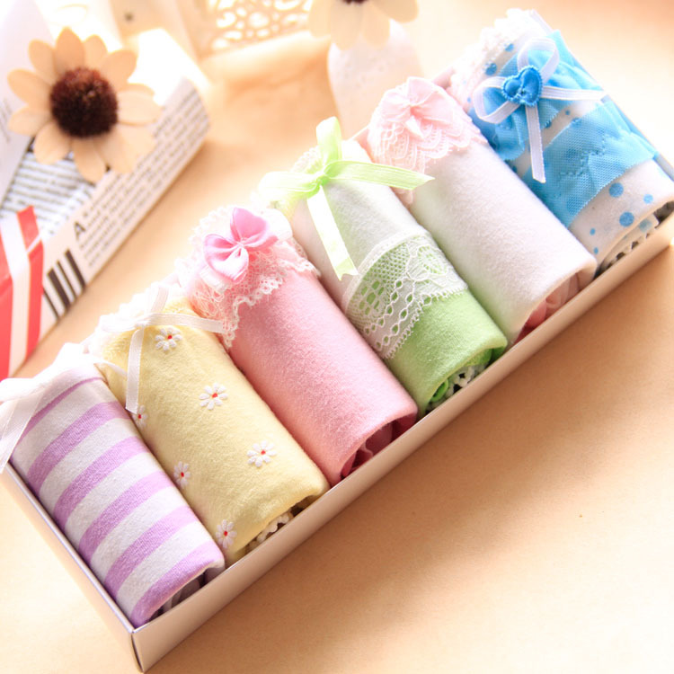 Quần lót Hộp quà tặng Đồ lót nữ Cotton dễ thương Cotton Đồ lót nữ Hộp quà tặng 6 Gói C Khu vực quan lot nu trung nien