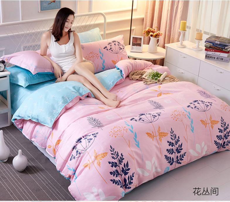 Trang chủ dệt vải cotton bốn mảnh đơn giản đôi chăn ga trải giường cưới 1.8m2.0m chăn ga cao cấp