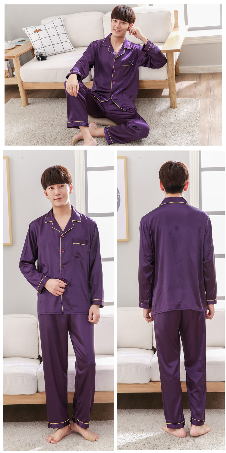 Bộ đồ ngủ nam mùa xuân và mùa thu dài tay dài Bộ lụa mỏng Hàn Quốc cho nam băng lụa cỡ lớn mặc nhà thông thường 2018 đồ bộ pijama