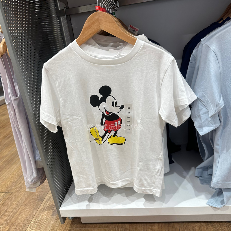Uniqlo Boys and Girls Mickey Print Short-Sleeved T-Shirt Summer Cotton Casual Top Disney Pokémon