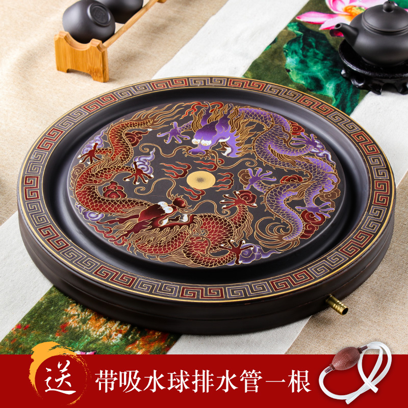 Yixing purple sand tea plate large double dragon drainage tea table drainage tea table Kung fu tea table