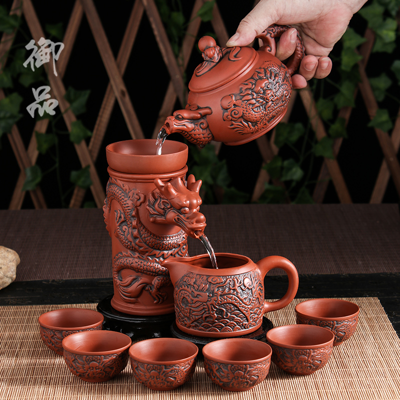 Purple Sand Kongfu Tea Furniture Set Group Home Sloth Imitation Ancient Double Dragon Water Outlet Tea Maker Ceramic Flowers Tea Tea Cup Whole Set