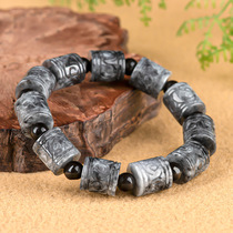Natural Burmese Jade Black Chicken Carved Flower Passepartout Bracelet Ice Jade Bead Bracelet for Men and Women in the Year of the Animal