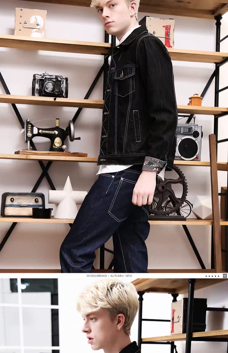 Áo khoác denim nam màu đen Gurbaks Áo khoác denim retro giản dị mùa xuân và xu hướng mùa thu Quần áo nam Hàn Quốc vest nam