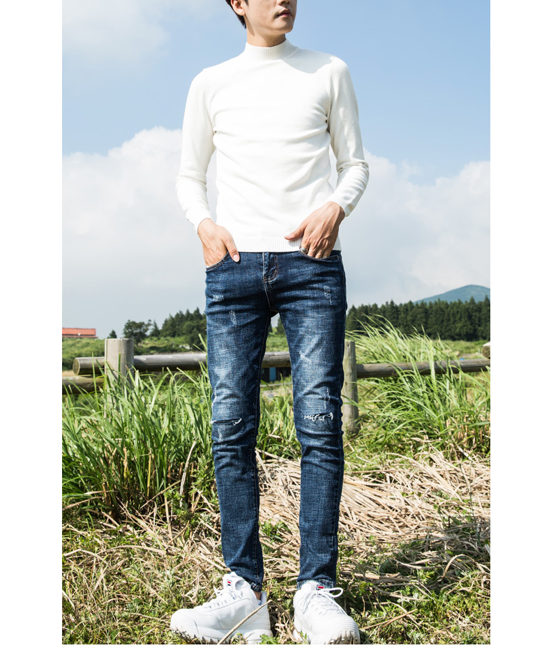 Gurbaks đứng cổ áo len nam xu hướng mùa thu đông quần jean nam