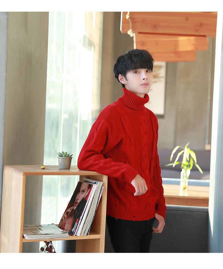 Ins mùa đông áo len cao cổ nam sinh viên Hàn Quốc dày lên áo len đỏ lỏng áo len xoắn áo len nam shop thời trang nam