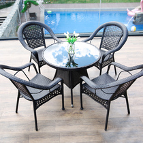 Outdoor table and chair Rattan chair Three-piece garden leisure sun room Tea rattan chair woven combination Balcony small coffee table