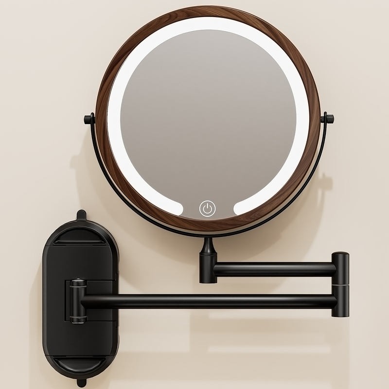 Suction Cup Makeup Mirror, Bathroom Punch-Free, with Light, Foldable and Telescopic Beauty Mirror, Hotel Bathroom Wall-Mounted Dressing Mirror