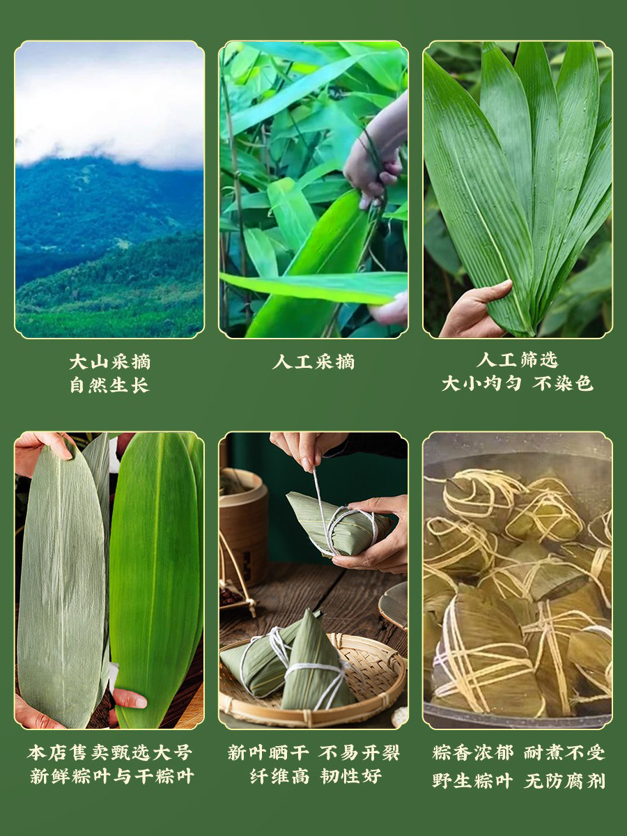 【中國直郵】 山滿田 乾粽葉 麻竹葉 中號約7-9cm 50張 送麻繩