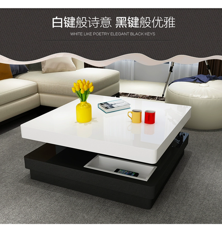 Lê nội thất tối giản thời trang sáng tạo màu đen và trắng bàn trà hiện đại Bắc Âu căn hộ nhỏ phòng khách riêng xoay bàn cà phê vuông - Bàn trà