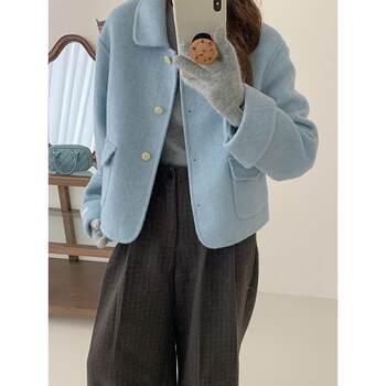 2025 new doll collar wool wool coat women's short age-reducing fragrance style double-sided cashmere coat korean style western style