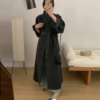 2025 autumn and winter stand collar thickened warm double-sided cashmere coat women's mid-length over-the-knee wool wool coat