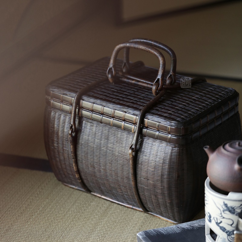 Qizuzhai High-Quality Bamboo Tea Box Portable Tea Set Tea Set Basket Hand-Woven Tea Ceremony Storage Box Bamboo Woven Bag Rattan Box