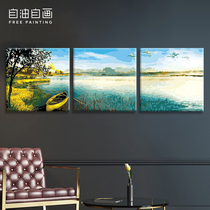 Self Oil Self Painting DIY Digital Oil Painting Living Room Large Landscape Hand Painted Three Pieces Trio Decorative Painting Unknown Lakefront