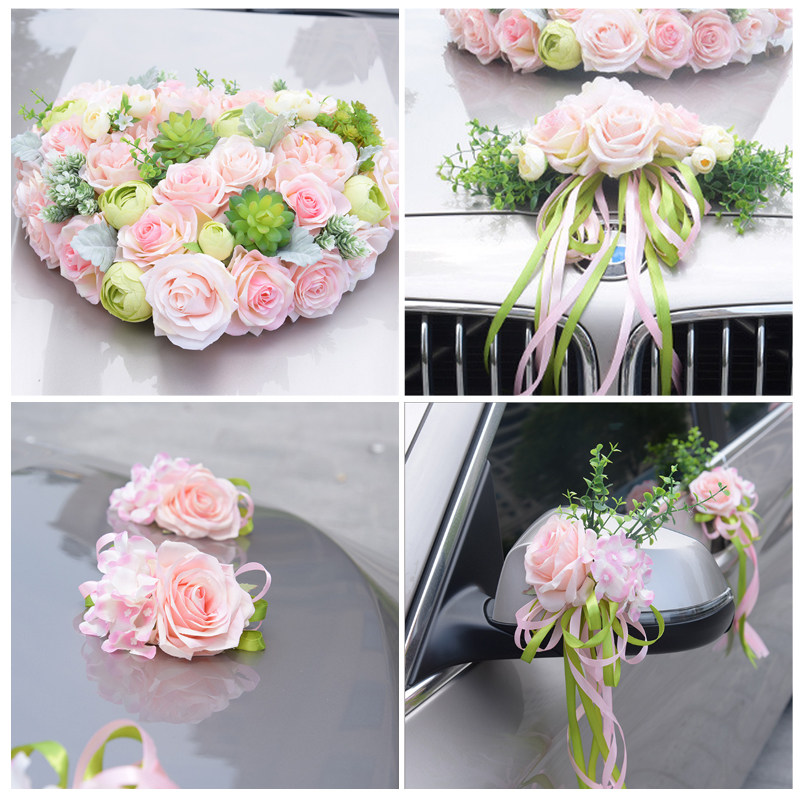 Korean-style Mori small fresh personality diy wedding car simulation flower decoration supplies set wedding wedding arrangement pull flower