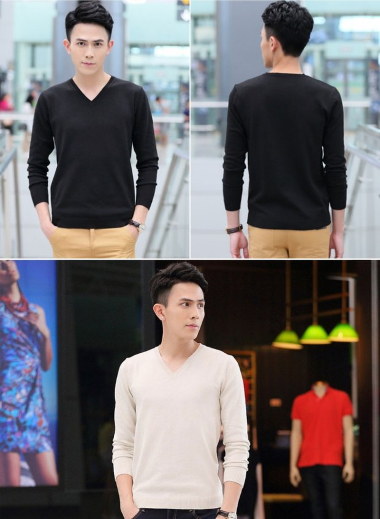 Áo len nam Áo len dệt kim Hàn Quốc v-cổ mỏng Phần áo len Cotton Áo thun đáy quần mùa thu Tide nam mặc - Hàng dệt kim áo len nam hàn quốc	