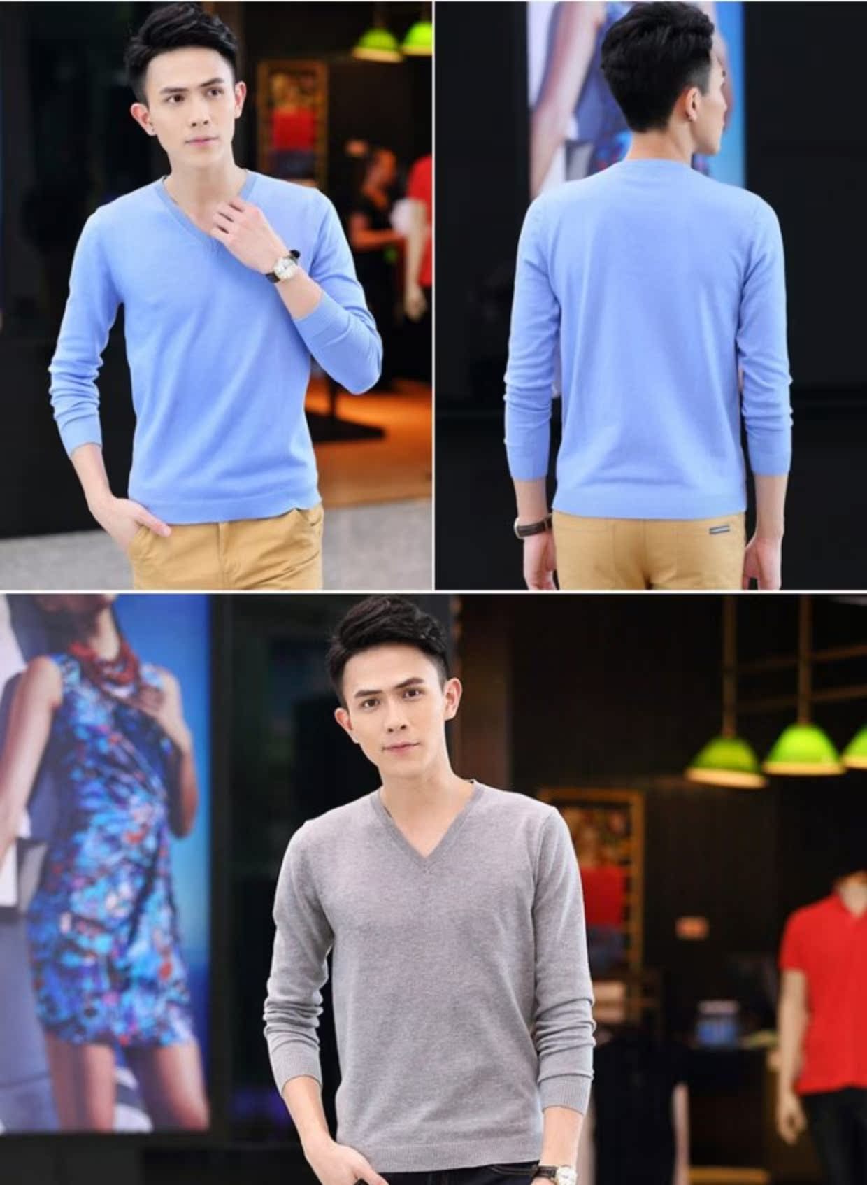 Áo len nam Áo len dệt kim Hàn Quốc v-cổ mỏng Phần áo len Cotton Áo thun đáy quần mùa thu Tide nam mặc - Hàng dệt kim áo len nam hàn quốc	