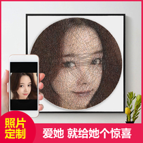 Nail winding painting diy hand-made string silk painting character photo customization send girl creative birthday gift