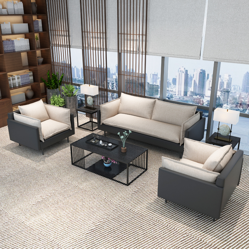Modern Minimalist Business Office Trio Position Nordic Leisure Wind Hospitality Guest Leather Art Sofa Tea Table Combinations