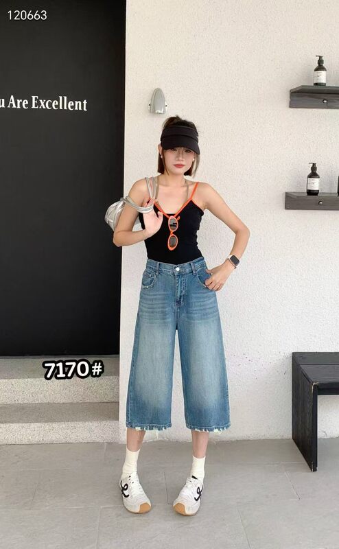 Red Hibiscus 2026 Women's Summer Style 7170 Jeans Loose Slimming Wide-Leg Pants Casual Versatile Cropped Pants Straight-Leg Pants