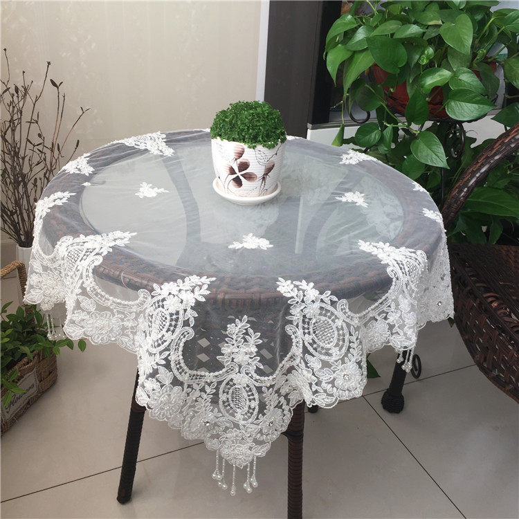 New Korean-style lace tablecloth round white mesh handmade beading washing machine refrigerator decoration fabric universal cover towel - Taobao