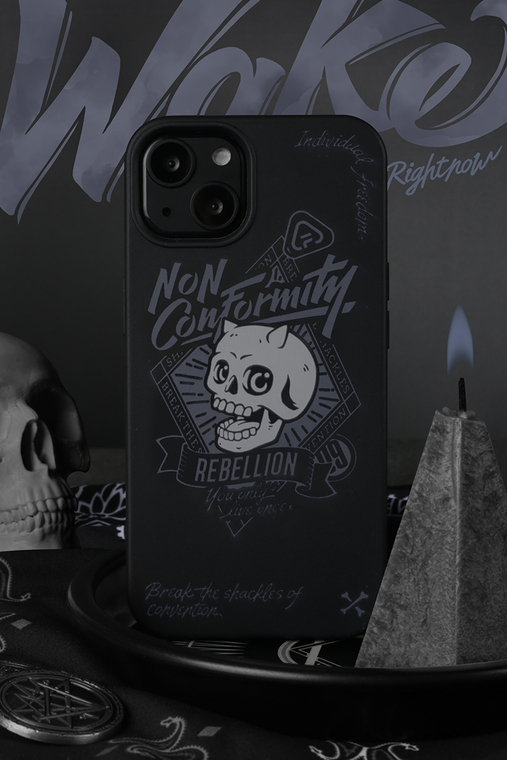 FUN Non Conformity Skull Punk Dark Black Matte 15, 14, 13, 12, 11 iPhone Case