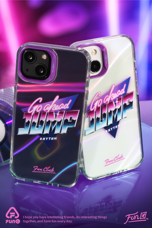 Go Ahead Jump FUN 80s RETRO Original Laser Gradient Transparent Clear Mal Niche Double Layer 3D 12 15, 14, 13 iPhone Case