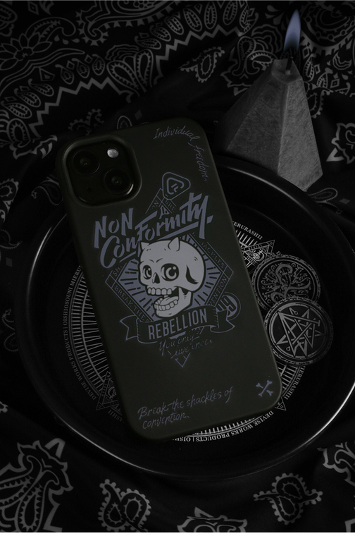 FUN Non Conformity Skull Punk Dark Black Matte 15, 14, 13, 12, 11 iPhone Case