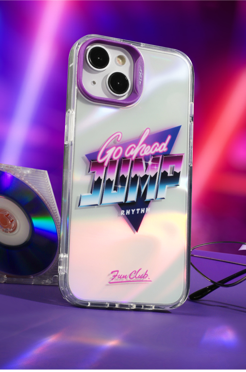Go Ahead Jump FUN 80s RETRO Original Laser Gradient Transparent Clear Mal Niche Double Layer 3D 12 15, 14, 13 iPhone Case