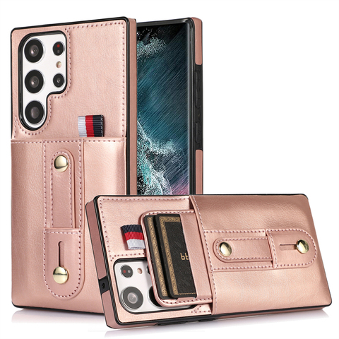 Pink — Metal Rivet Leather Card Holder High End Premium S22, S22 , S22 , S21, S21 , S21, S23, S23 Plus, S23 Ultra Note 20