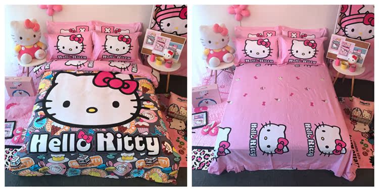 Bông Hello Kitty gia đình kt bốn chải Holle bông chăn chào con mèo cô gái cô gái Sheets - Bộ đồ giường bốn mảnh bộ chăn ga gối đệm cưới đẹp