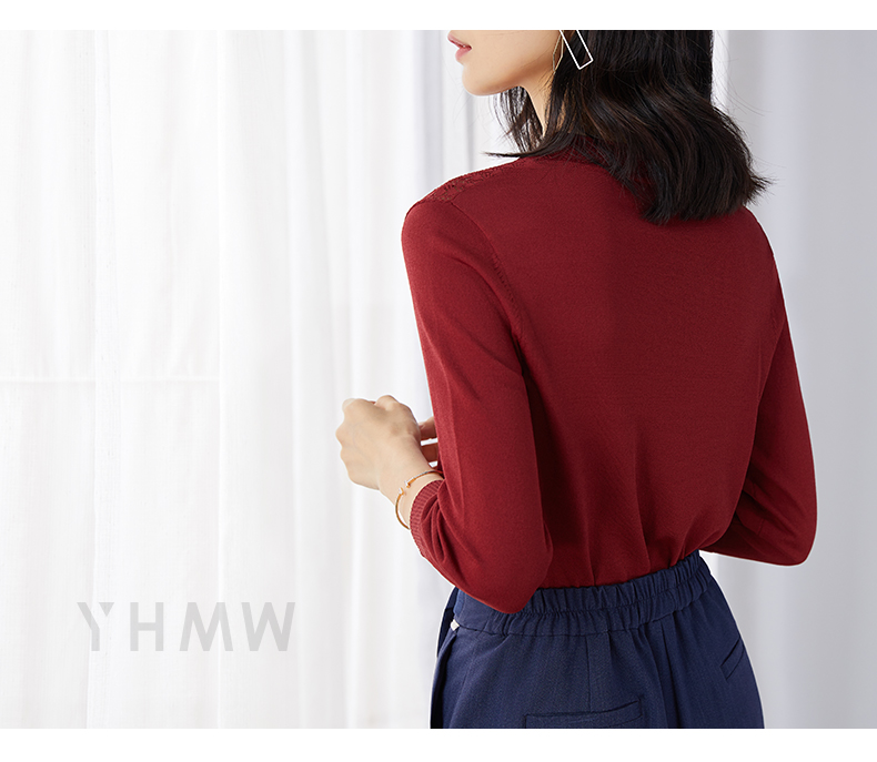 [88 nhân dân tệ mới] áo dệt kim nữ 2018 xuân hè mới mỏng tay áo bảy phần cổ cao nửa cổ áo len đáy mỏng áo thun