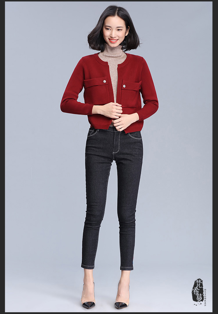 [66 nhân dân tệ giải phóng mặt bằng] Fan Ximan 2017 mùa đông mới thời trang đan cardigan dài tay Hàn Quốc áo ngắn mặc áo khoác len nữ