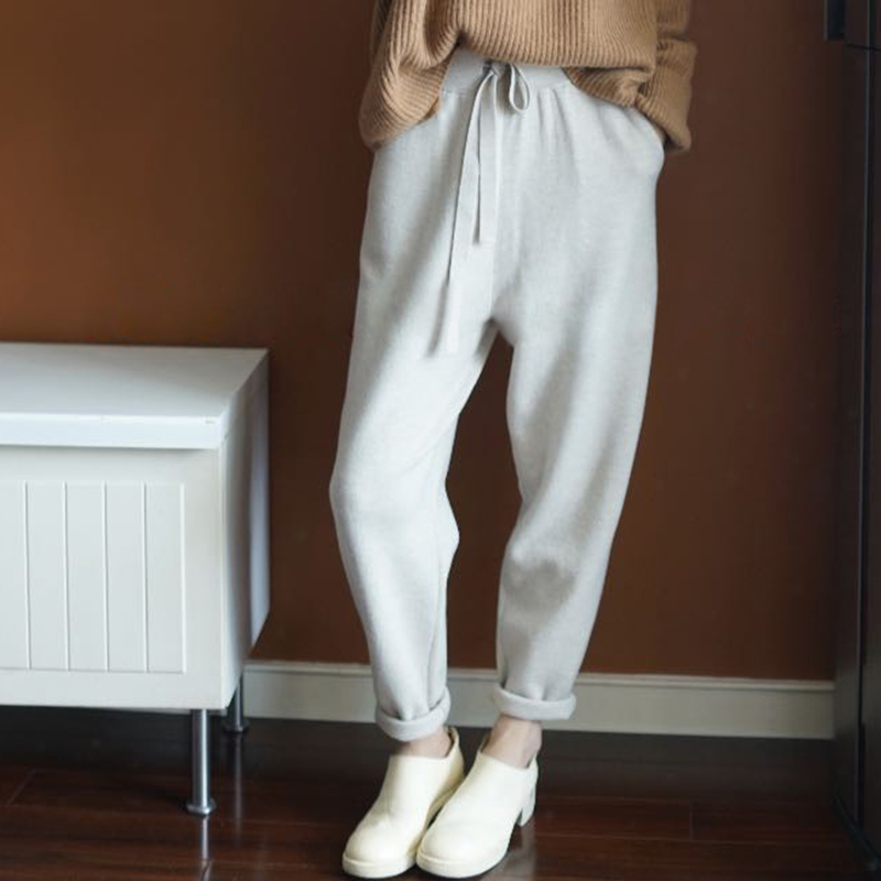 2019 New Cashmere Pants Woman Loose Sport Knit Pants Autumn Winter Small Feet Wool Casual Handsome Pants External Wear