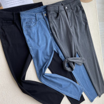 2022 spring and summer C family models thin linen four-sided elastic cotton slimming slim gray bottoming mid-high waist pencil pants