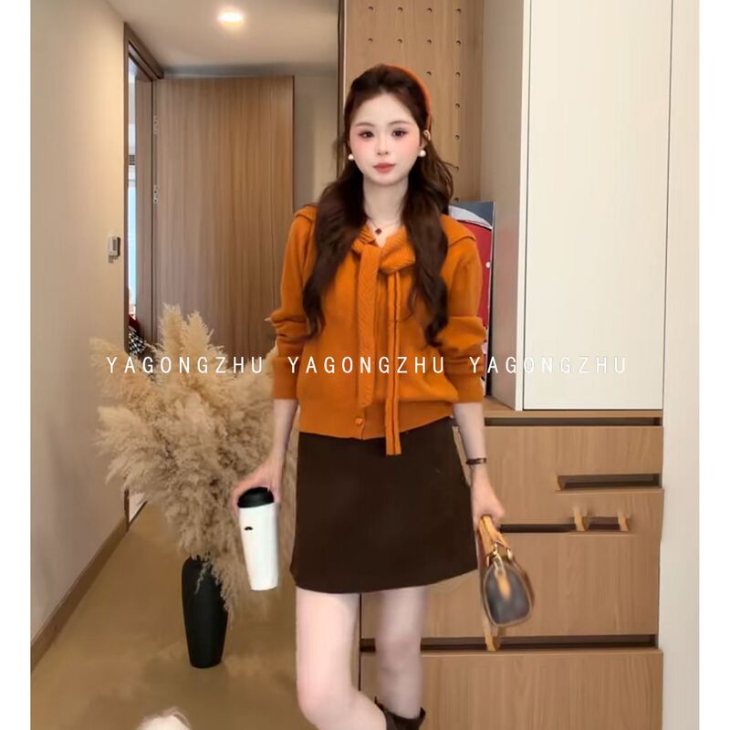 Korean Style Lazy Style Shawl Knitted Cardigan for Women, Soft and Cozy Short Sweater Coat with Navy Collar and Tie 7 Korean Style Lazy Style Shawl Knitted Cardigan for Women, Soft and Cozy Short Sweater Coat with Navy Collar and Tie 7