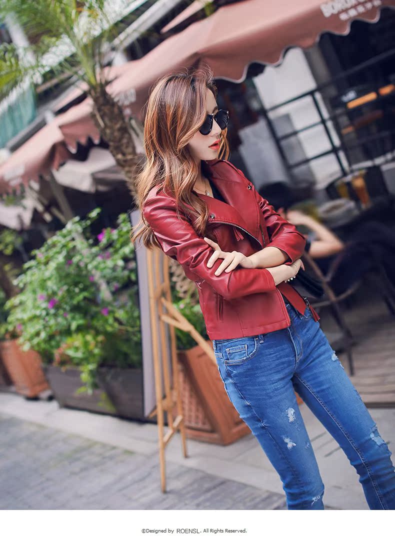 Nornsley 2019 xuân hè mới phiên bản Hàn Quốc của đầu máy PU da nữ ngắn mùa đông Áo khoác da mỏng Áo khoác nhỏ áo da cổ bẻ