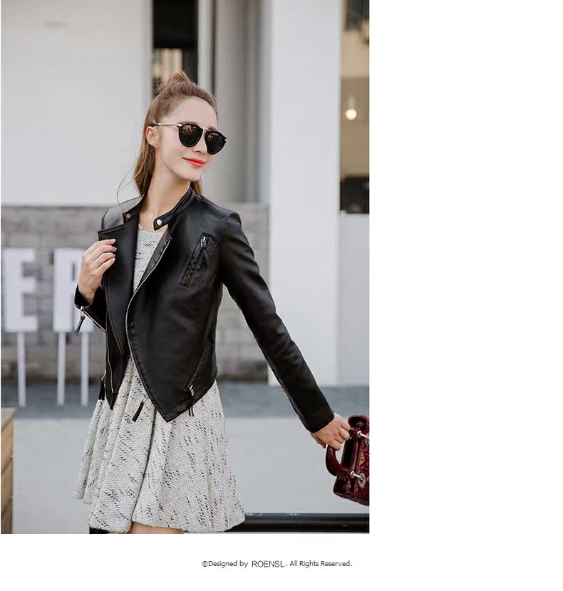Nornsley 2019 xuân hè mới bằng da PU nữ mùa đông ngắn Phiên bản Hàn Quốc của áo khoác nữ nhỏ áo da biker
