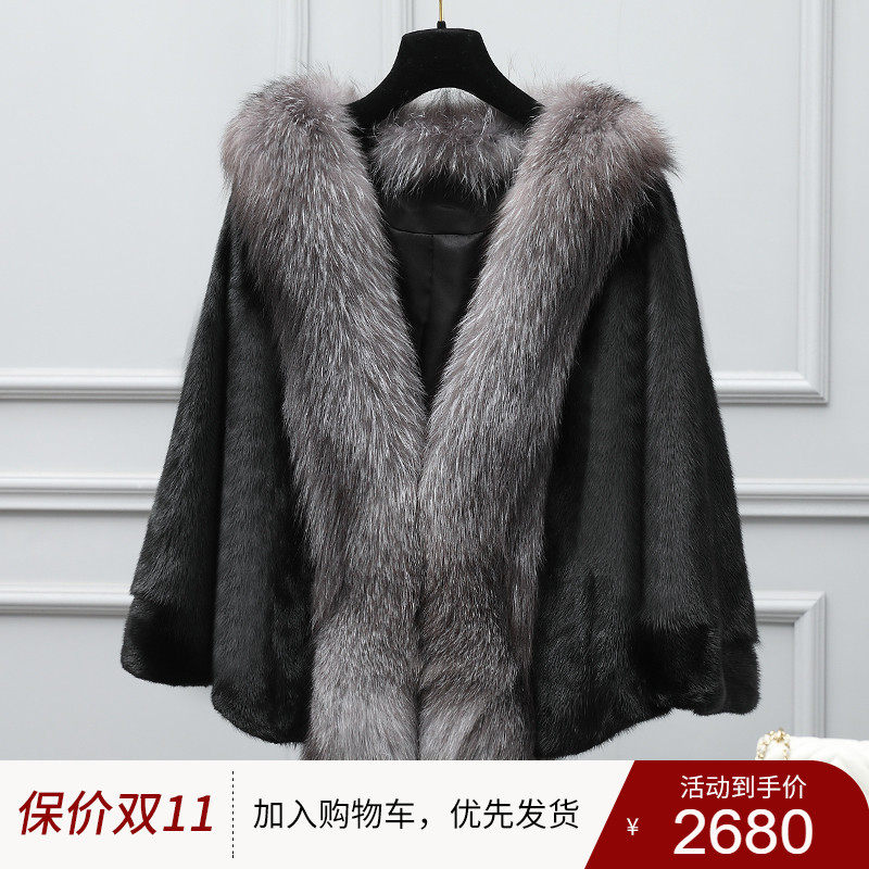 Mink fur coat female fox fur collar whole mink short Haining imported fur velvet 2021 fashion new young