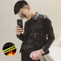Mùa đông cộng với nhung da nam ngắn cỡ nhỏ XS S mã phiên bản Hàn Quốc của áo khoác PU tự canh ngắn bó sát áo khoác xe máy shop áo khoác nam