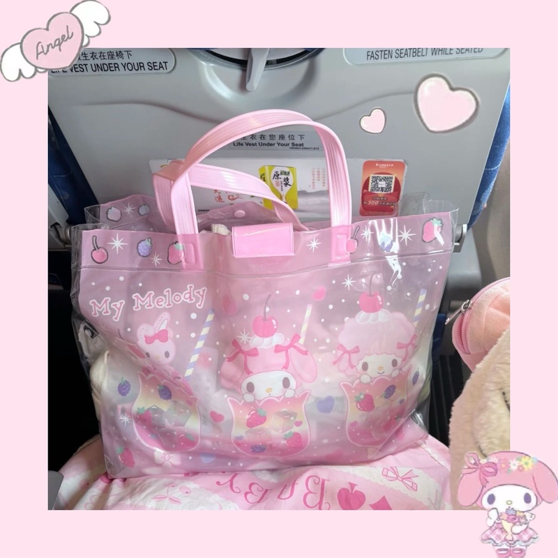 Cute My Melody Handbag, Versatile Large-Capacity Pvc Waterproof Shoulder Bag, Girl's Printed Toiletry Bag, Handbag