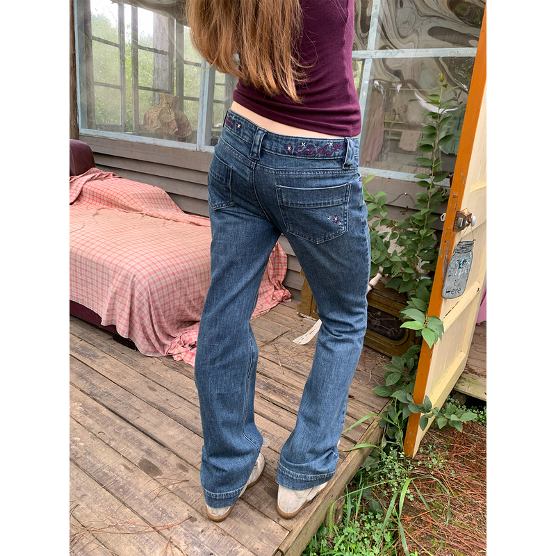 Mixed Food Universe Purple Vine Waist Embroidery Vintage Washed Slim Fit Slimming Hot Girl Flared Jeans
