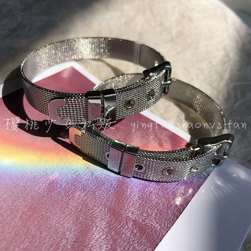 Simple Bracelet European and American Retro Style Couple's Mesh Silver Stainless Steel Bracelet Unisex Free Shipping Non-Fading