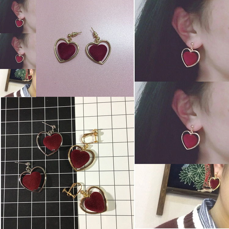 Hand Hand Out Version Velvet Sweet Geometric Red Care Ball Earring Needle Head-Needle Ear Hole Clip