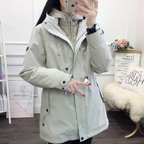 Outdoor Submachine Clothes Autumn Winter Ladies Mid style Wind clothes Detachable two-piece set of padded cotton thickened windproof jacket