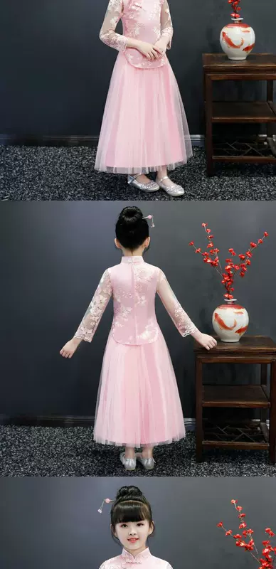 Cô gái sườn xám sinh nhật Quần áo năm mới cộng với cotton Hanfu trẻ em Tang phù hợp với phong cách Trung Quốc trang phục trẻ em mùa thu đông bộ vest hàn quốc cho bé