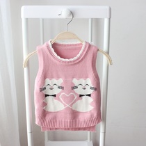 Childrens new Spring Girl sweater vest baby wool waistcoat waistcoat small childrens round neck pullover sweater