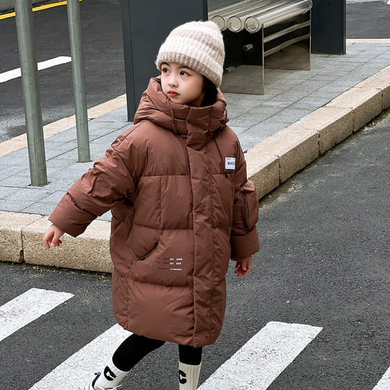 한국 신상 남성복 2023 겨울 아동용 중대형 아동용 90 화이트 오리털 긴 두꺼운 다운 재킷