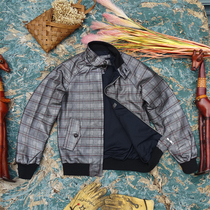 Large plaid closed cashmere goat leather Italian strip texture imported leather Harrington raglan sleeve G9 casual leather jacket