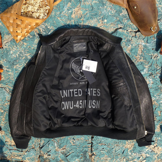 狂野山羊皮！进口奢侈级哑光粗纹理野山羊皮45P宽松欧版飞行服